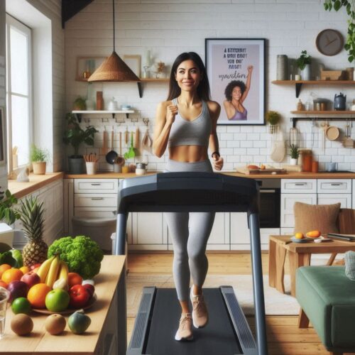 femme sur tapis de marche en cuisine